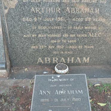 ABRAHAM Arthur -1951 &amp; Ann 1886-1980 :: ABRAHAM Alec -1952 