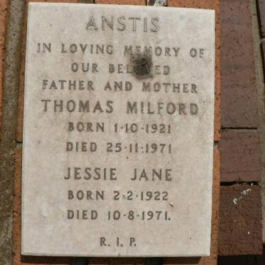 ANSTIS Thomas Milford 1921-1971 &amp; Jessie Jane 1922-1971
