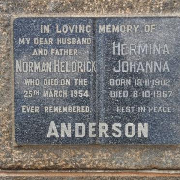 ANDERSON Norman Heldrick -1954 &amp; Hermina Johanna 1902-1967