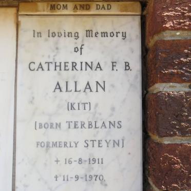 ALLAN Catherina F.B. formerly STEYN nee TERBLANS 1911-1970