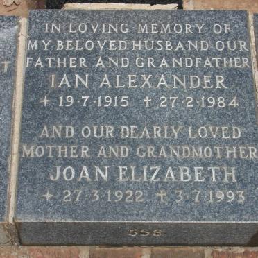 ALEXANDER Ian 1915-1984 &amp; Joan Elizabeth 1922-1993
