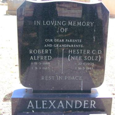 ALEXANDER Robert Alfred 1888-1963 &amp; Hester C.D. SOLZ 1905-1989