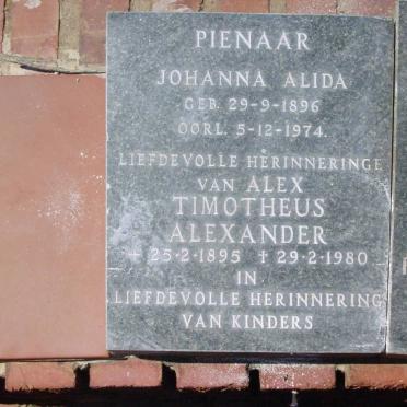 ALEXANDER Alex Timotheus 1895-1980 &amp; Johanna Alida PIENAAR 1896-1974