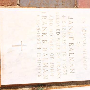 BALMAN Frank 1893-1976 &amp; Janet 1892-1969