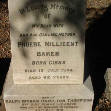 BAKER Phoebe Millicent nee GIBBS -1934 :: THOMPSON Ralph Ingham Hamilton -1916