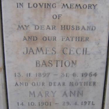 BASTION James Cecil 1897-1964 &amp; Mary Ann 1901-1971