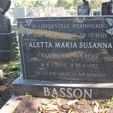 BASSON Aletta Maria Susanna geb VAN DEN BERG 1905-1987
