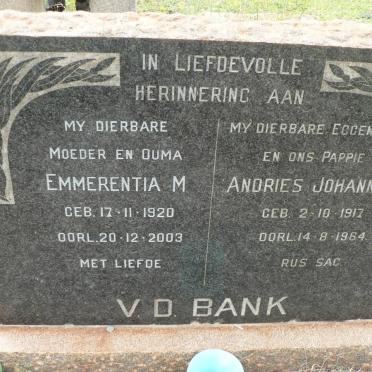 BANK Andries Johannes, v.d. 1917-1964 &amp; Emmerentia M. 1920-2003