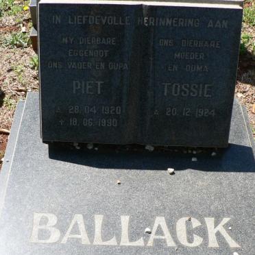 BALLACK Piet 1920-1990 &amp; Tossie 1924-