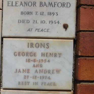 BAMFORD Eleanor 1893-1954 :: IRONS George Henry -1954 &amp; Jane Andrew -1974