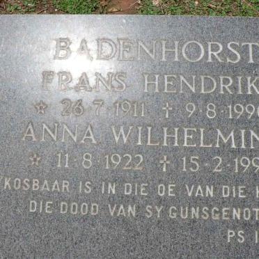 BADENHORST Frans Hendrik 1911-1990 &amp; Anna Wilhelmina 1922-1991