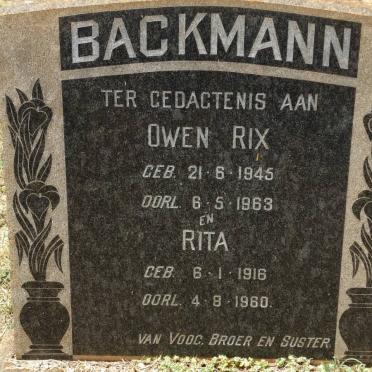 BACKMANN Owen Rix 1945-1963 :: BACKMANN Rita 1916-1960