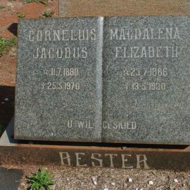 BESTER Corneluis Jacobus 1880-1970 &amp; Magdalena Elizabeth 1886-1930