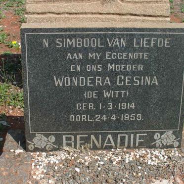BENADIE Wondera Gesina nee DE WITT 1914-1959