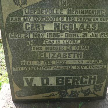 BERGH Gert Nicolaas, v.d. 1886-1950 &amp; Elizabeth -1952