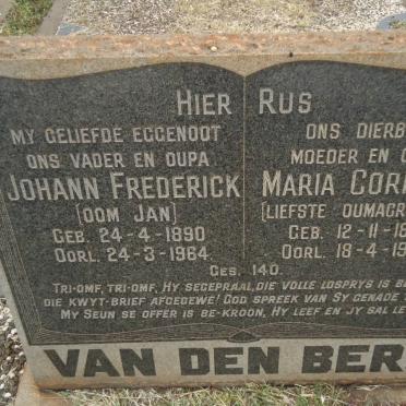 BERG Johann Frederick, van den 1890-1964 &amp; Maria Cornelia 1891-1968