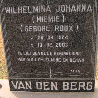 BERG Wilhelmina Johanna, van den nee ROUX 1924-2003