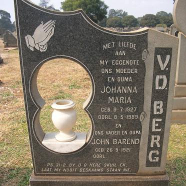BERG John Barend, v.d. 1921- &amp; Johanna Maria 1927-1989