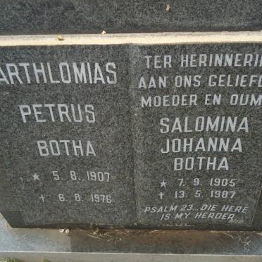 BOTHA Barthlomias Petrus 1907-1976 &amp; Salomina Johanna 1905-1987