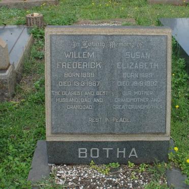 BOTHA Willem Frederick 1888-1967 &amp; Susan Elizabeth 1889-1992