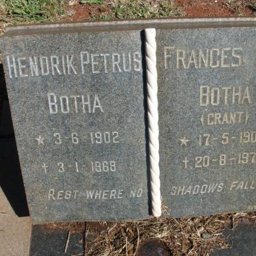 BOTHA Hendrik Petrus 1902-1968 &amp; Frances May GRANT 1907-1970