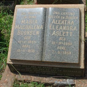 BOOYSEN Maria Magdalena 1899-1950 :: ASLETT Aleatha Eleanor 1953-1959