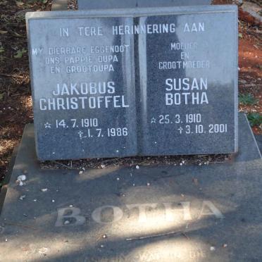 BOTHA Jakobus Christoffel 1910-1986 &amp; Susan 1910-2001