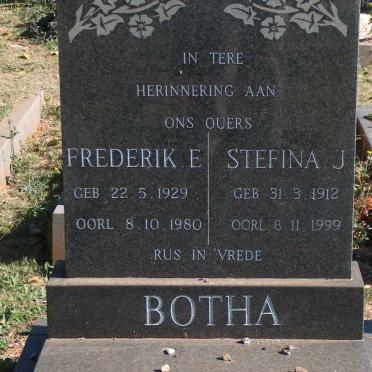 BOTHA Frederik E. 1929-1980 &amp; Stefina J. 1912-1999
