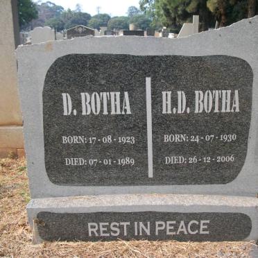 BOTHA D. 1923-1989 &amp; H.D. 1930-2006