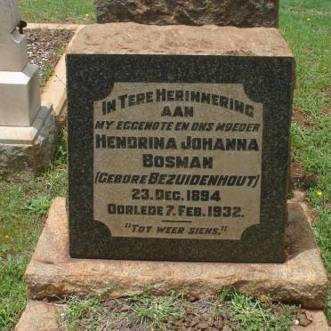 BOSMAN Hendrina Johanna nee BEZUIDENHOUT 1894-1932