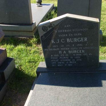 BURGER K.J.C. 1913-1981 &amp; H.A. 1915-1986