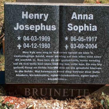 BRUINETTE Henry Josephus 1909-1980 &amp; Anna Sophia 1917-2004