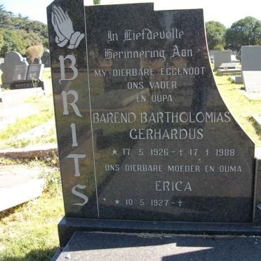 BRITS Barend Bartholomias Gerhardus 1926-1988 &amp; Erica 1927-