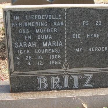 BRITZ Sarah Maria nee LOURENS 1906-1982