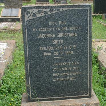 BRITS Jacomina Christiana nee COETZEE 1891-1949
