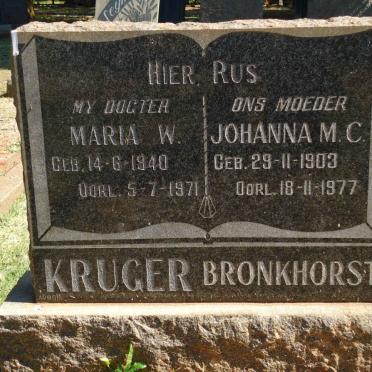 BRONKHORST Johanna M.C 1903-1977 :: KRUGER Maria W. 1940-1971