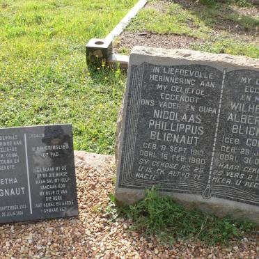 BLIGNAUT Nicolaas Phillippus 1913-1980 &amp; Wilhelmina Albertiena COETZEE 1889-1951 :: BLIGNAUT Aletha 1923-2004