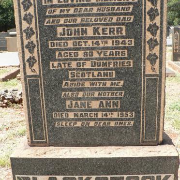 BLACKSTOCK John Kerr -1943 &amp; Jane Ann -1953