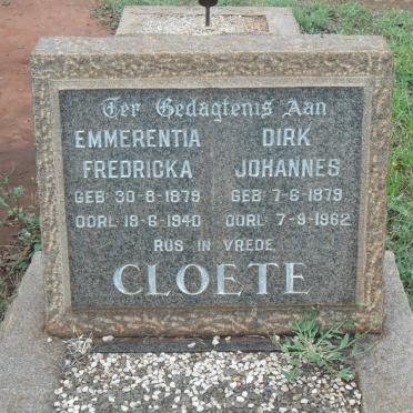 CLOETE Dirk Johannes 1879-1962 &amp; Emmerentia Fredricka 1879-1940