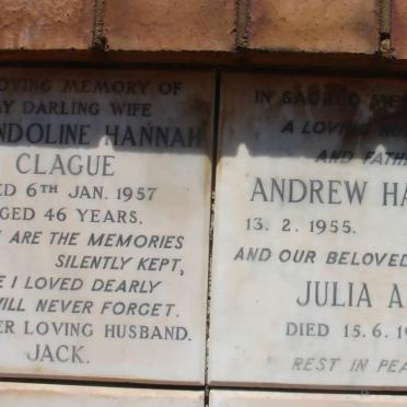 CLAGUE Gwendoline Hannah -1957 :: HARVEY Andrew -1955 &amp; Julia Ann -1966