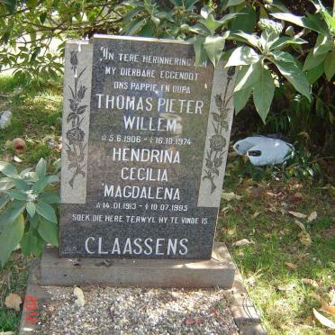 CLAASSENS Thomas Pieter Willem 1906-1974 &amp; Hendrina Cecilia Magdalena 1913-1995
