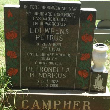 CAMPHER Louwrens Petrus 1929-1993 &amp; Petronella Hendrikus 1932-2006