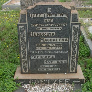 COETZEE Frederick Hattingh 1894-1976 &amp; Hendrina Magdalena 1909-1959 
