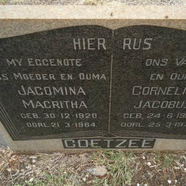 COETZEE Cornelius Jacobus 1916-1976 &amp; Jacomina Magritha 1920-1964
