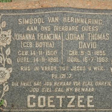 COETZEE Johan Thomas David 1895-1963 &amp; Johanna Francina BOTHA 1900-1961