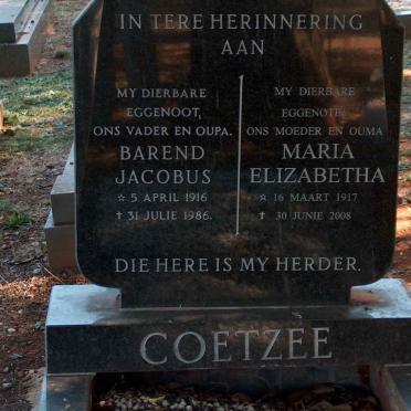 COETZEE Barend Jacobus 1916-1986 &amp; Maria Elizabetha 1917-2008