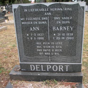 DELPORT Barney 1938-2003 &amp; Ann 1937-1986