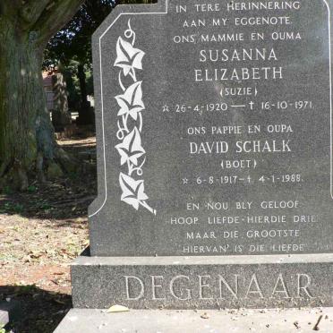 DEGENAAR David Schalk 1917-1988 &amp; Susanna Elizabeth 1920-1971