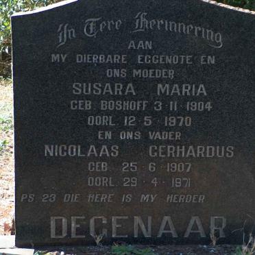 DEGENAAR Nicolaas Gerhardus 1907-1971 &amp; Susara Maria BOSHOFF 1904-1970