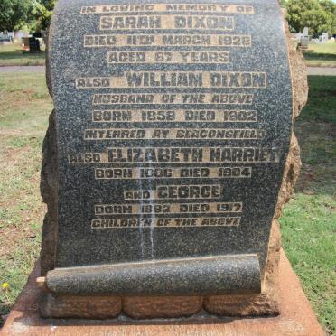 DIXON William -1902 &amp; Sarah -1928 :: DIXON Elizabeth Harriet -1904 :: DIXON George -1917